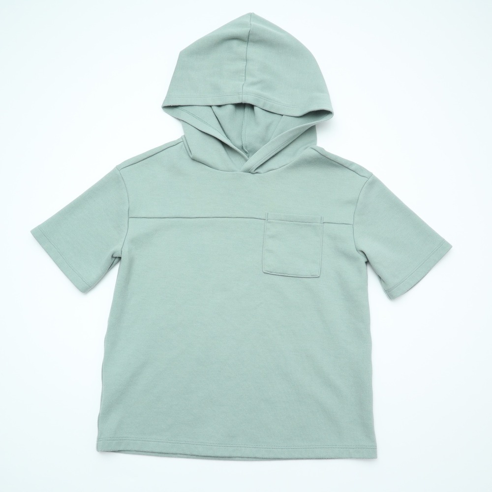 Kids Medium Art Class Short Sleeve Hooded T-Shirt Light Green Pocket Top